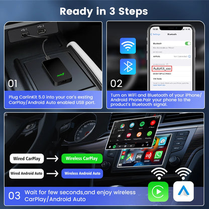 2024  5.0 2Air Wireless Android Auto Box Portable Carplay Wireless Dongle for Car Radio with Wired Carplay/Android Auto