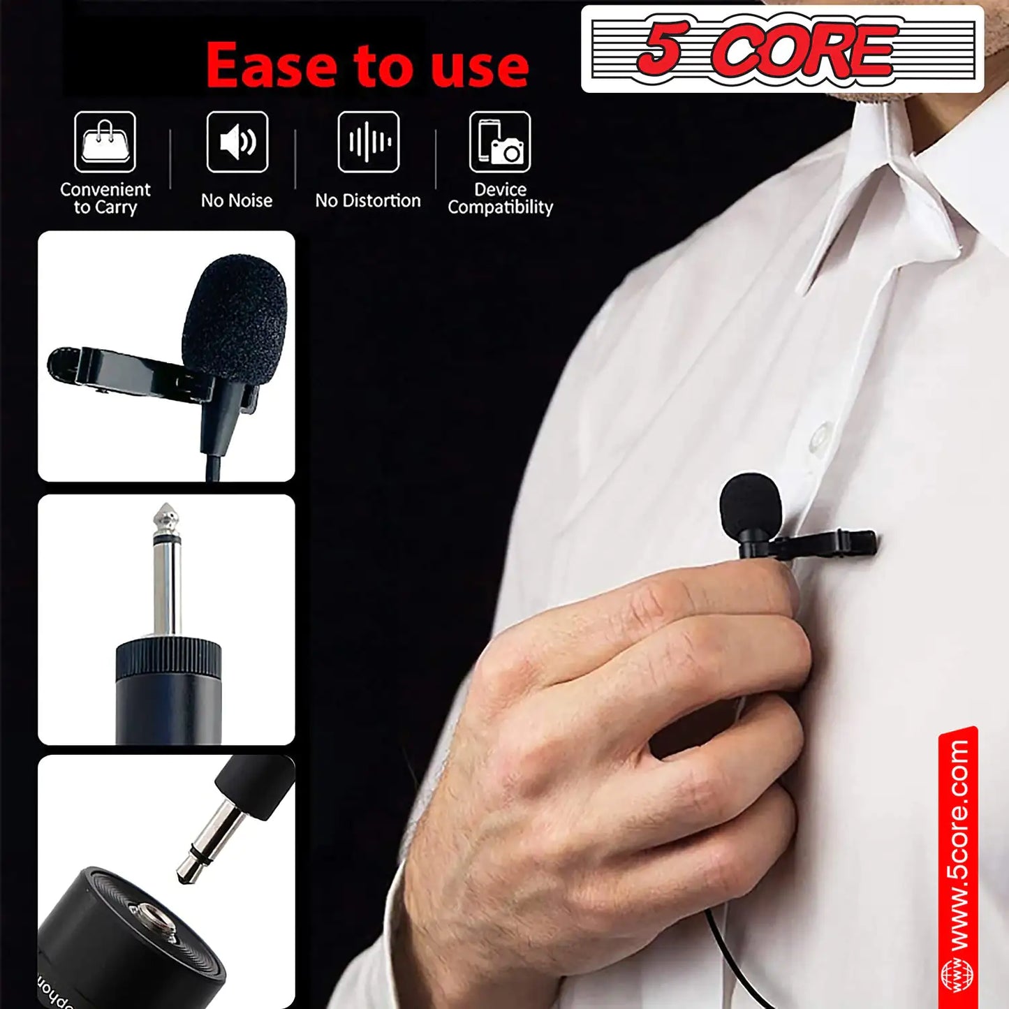 5Core Lavalier Clip-On Microphone-Microfono de Click Lavalier