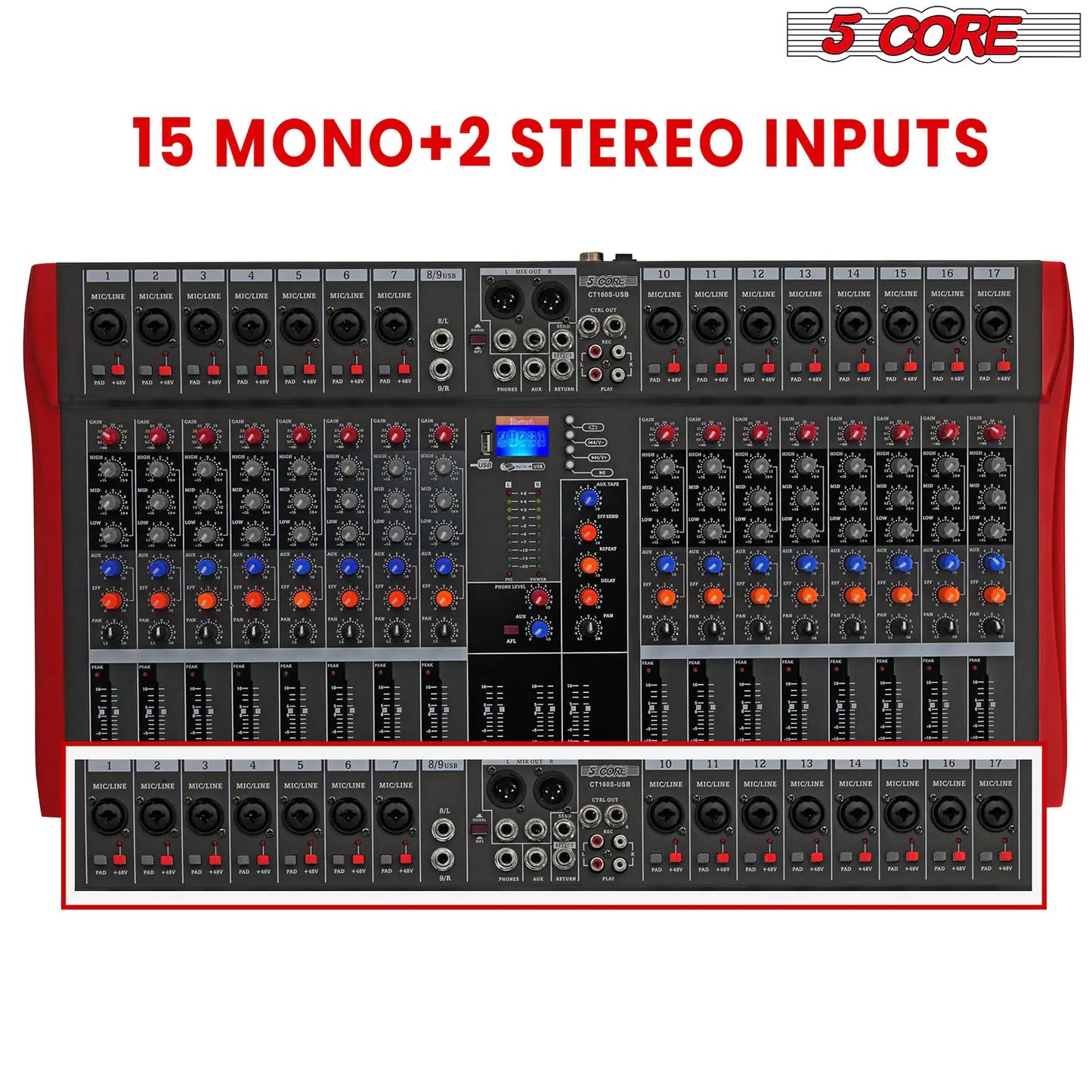 5 Core 16-Channel Audio Mixer with Bluetooth and USB-Mezclador de Audio 5 Core de 16 Canales con Bluetooth y USB