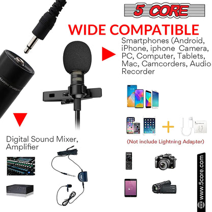 5Core Lavalier Clip-On Microphone-Microfono de Click Lavalier