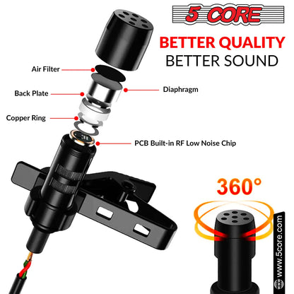 5Core Lavalier Clip-On Microphone-Microfono de Click Lavalier