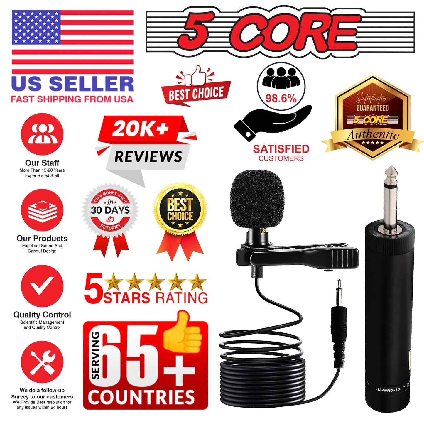 5Core Lavalier Clip-On Microphone-Microfono de Click Lavalier