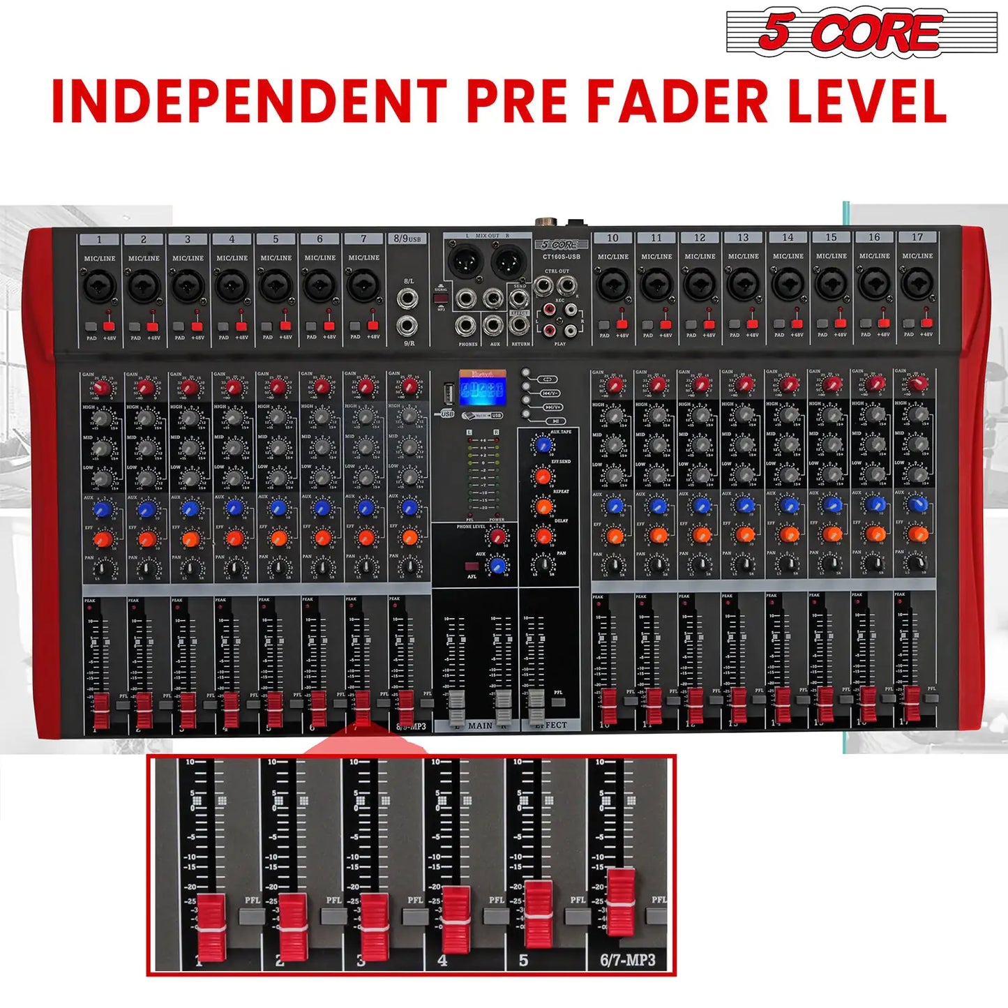 5 Core 16-Channel Audio Mixer with Bluetooth and USB-Mezclador de Audio 5 Core de 16 Canales con Bluetooth y USB