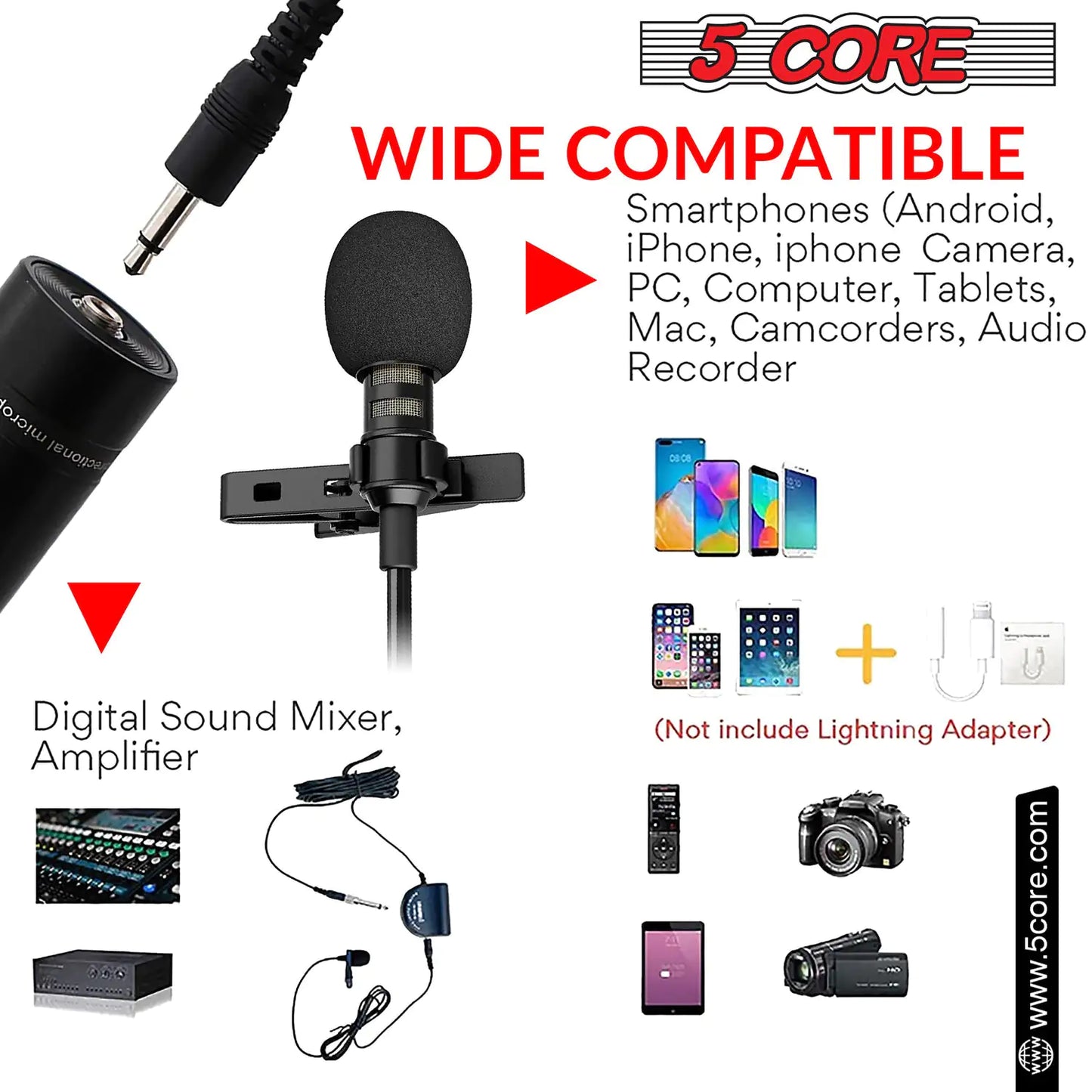 5Core Lavalier Clip-On Microphone-Microfono de Click Lavalier