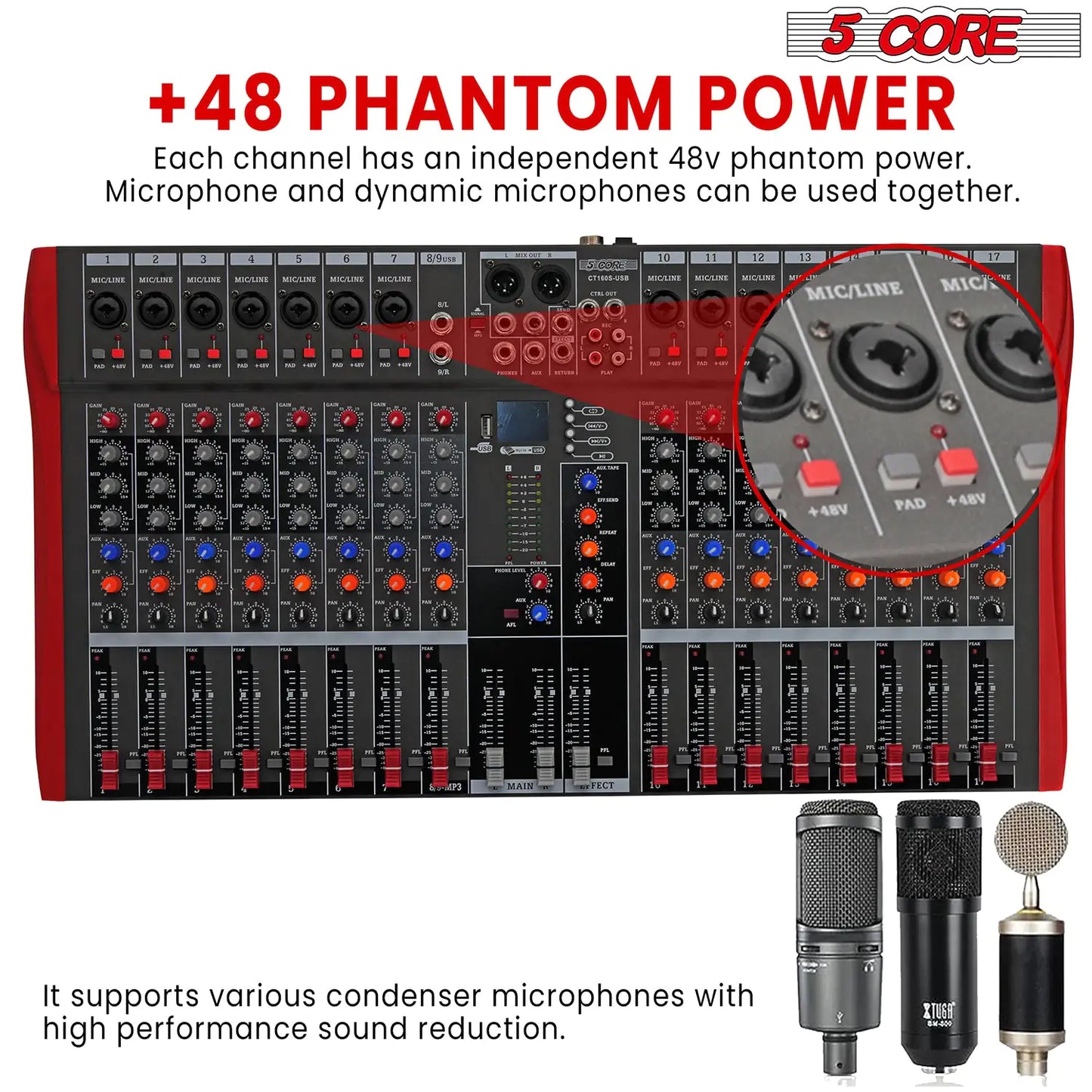 5 Core 16-Channel Audio Mixer with Bluetooth and USB-Mezclador de Audio 5 Core de 16 Canales con Bluetooth y USB