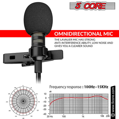 5Core Lavalier Clip-On Microphone-Microfono de Click Lavalier